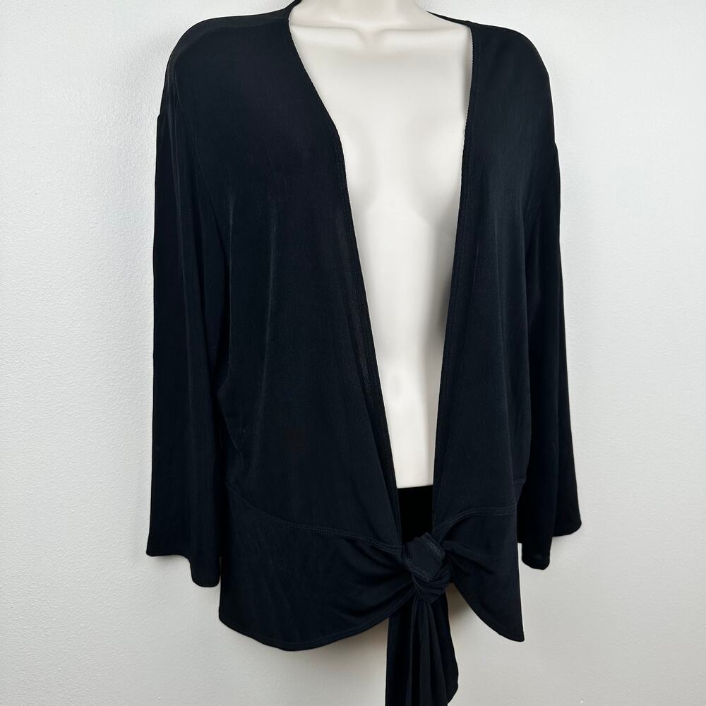 Chico's Travelers Tie Front Cardigan 3/4 Sleeve Black Slinky Chico 3 US XL - Picture 2 of 11